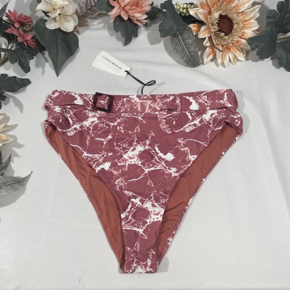 NWT WeWoreWhat [ XL ] Marble Emily Belt High Waist Bikini‎ Bottom Rose - Picture 3 of 11